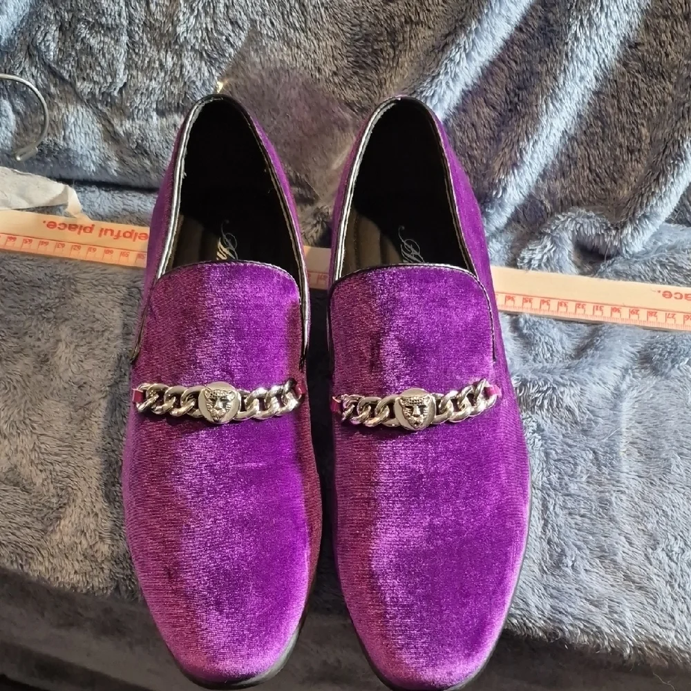 Amali  Purple Velvet Men's Loafers with Chain Accent
